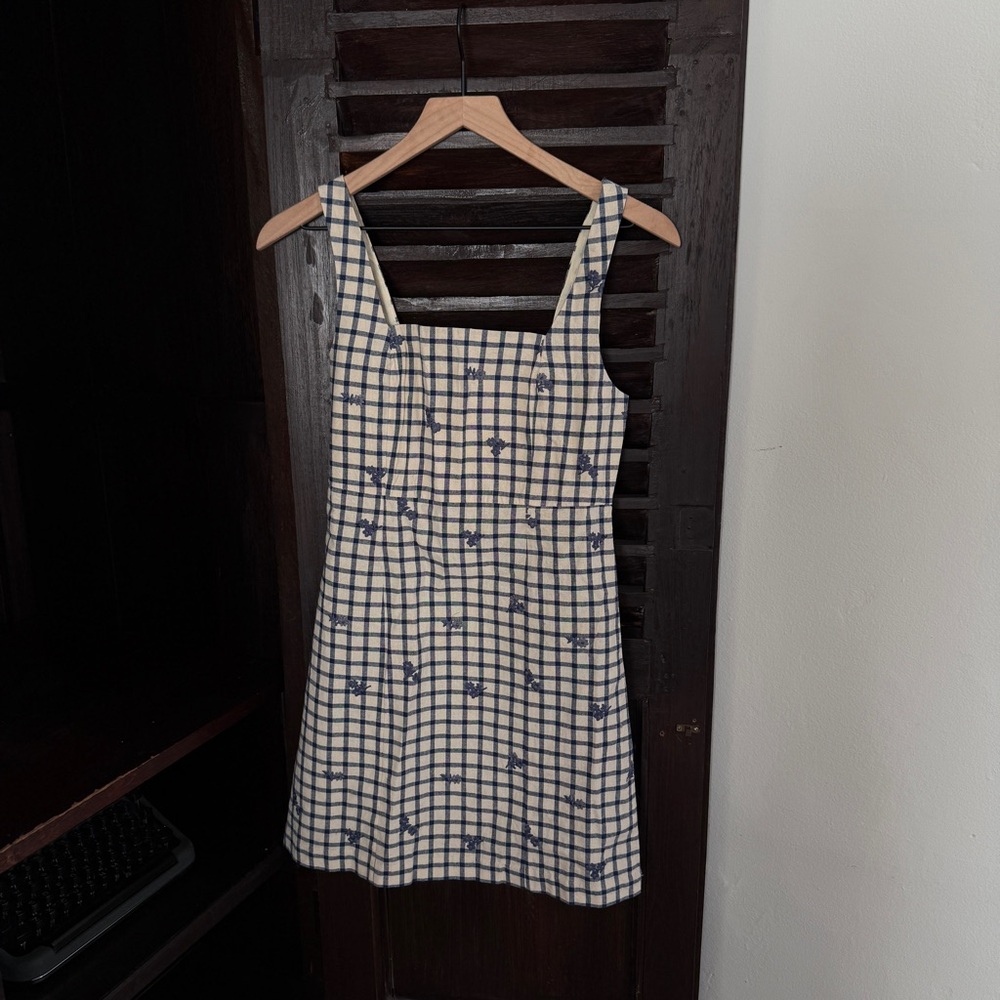 Sezane White and Navy Checked Mini Dress - Picture 6 of 11